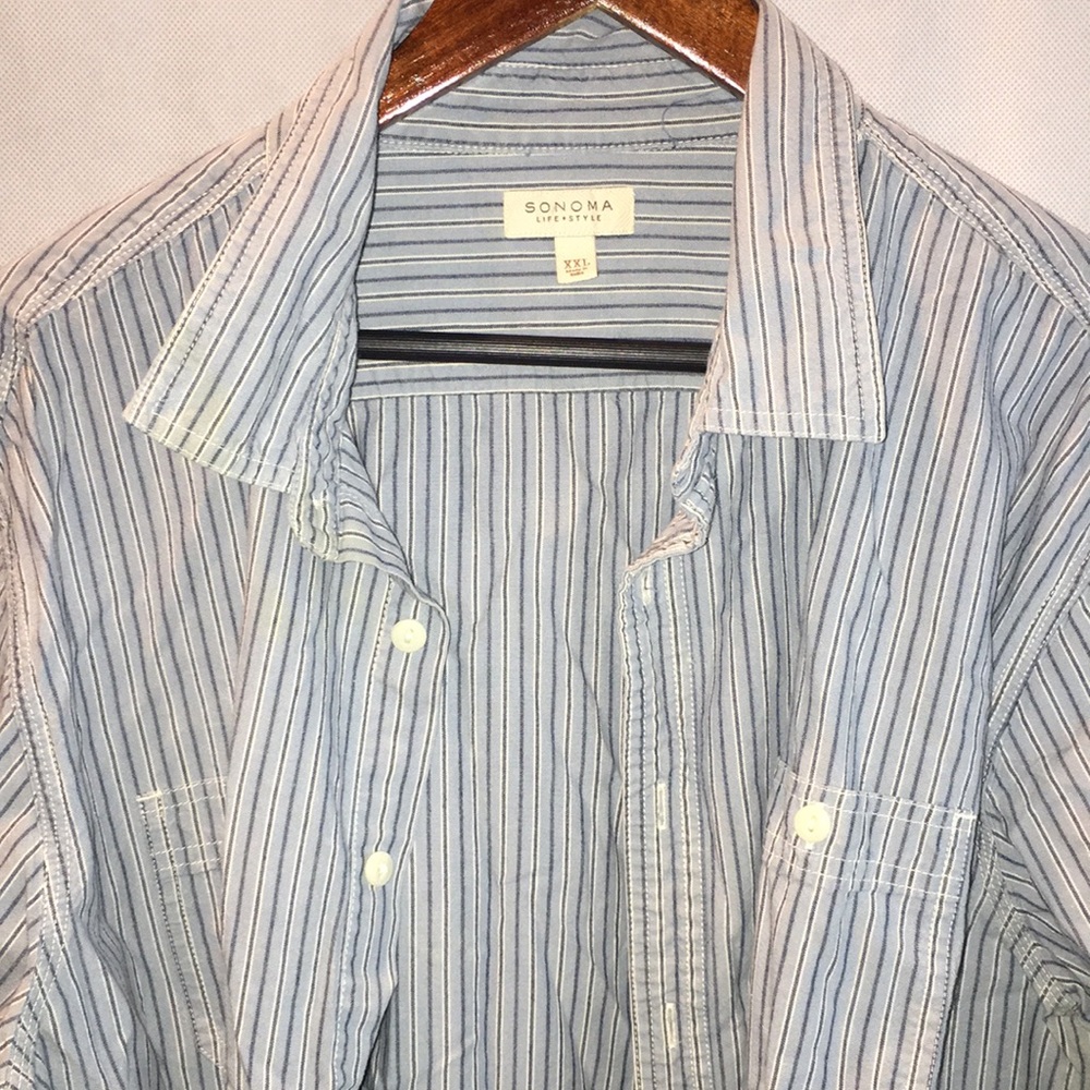 Sonoma Blue Stripe Casual Cotton Shirt | Long Sleeve Button Down Shirt | XXL